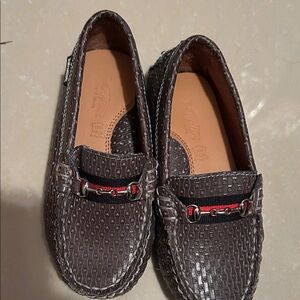 Venettini Textured Brown Loafers with Red Detail